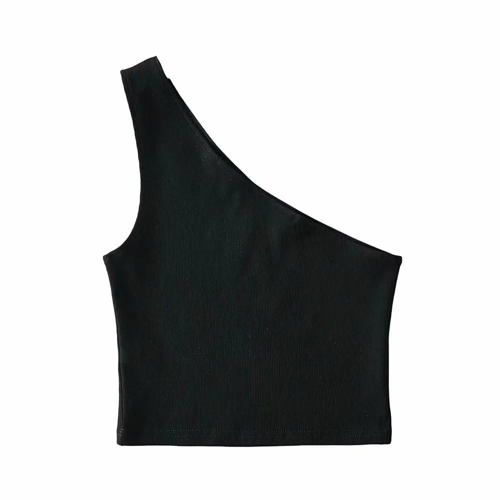 Women's one-shoulder crop top by Athletic Sanctuary, slim fit sleeveless summer tank, shown in a stylish casual wear design.