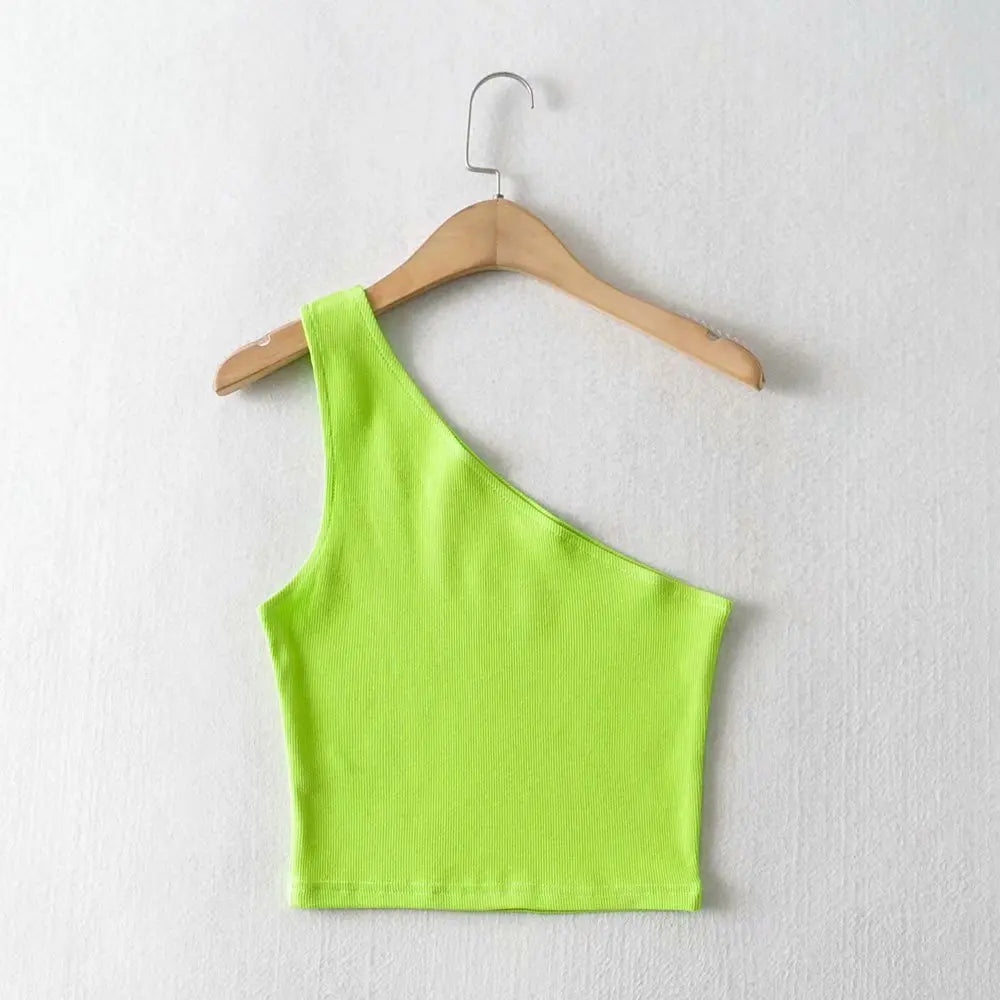 Women's one-shoulder slim fit crop top by Athletic Sanctuary, sleeveless summer tank with a stylish, trendy design.