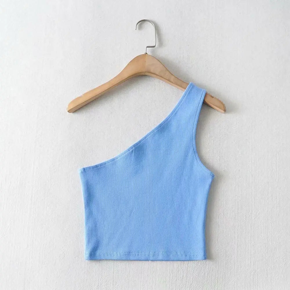 Women's one-shoulder crop top by Athletic Sanctuary, slim fit sleeveless summer tank, stylish and breathable for warm weather.