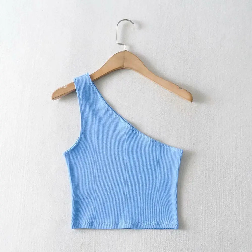 Women's one-shoulder crop top by Athletic Sanctuary, slim fit sleeveless summer tank, stylish and casual wear.