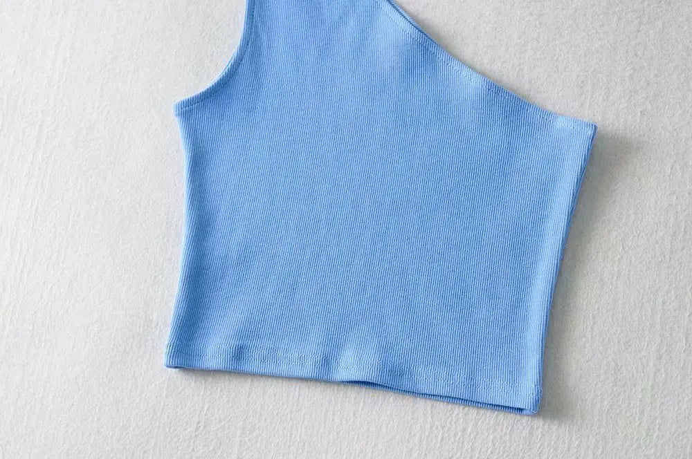 Women's one-shoulder crop top by Athletic Sanctuary, slim fit sleeveless summer tank with stylish design and comfortable fit.
