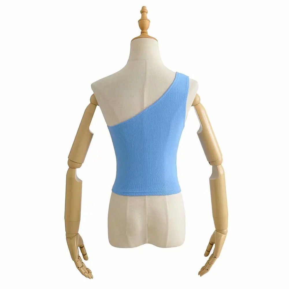 Women's one-shoulder crop top by Athletic Sanctuary, slim fit sleeveless summer tank, shown in black with stylish design.