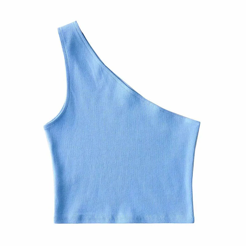 Women’s one-shoulder crop top by Athletic Sanctuary, slim fit sleeveless summer tank, shown in soft fabric with stylish design.
