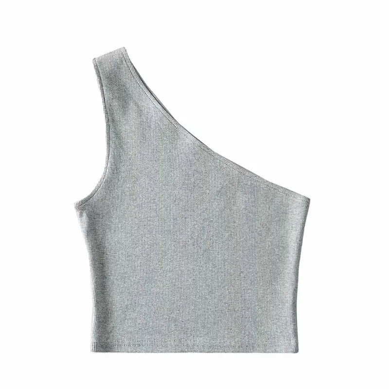 Women’s one-shoulder slim fit crop top by Athletic Sanctuary, sleeveless summer tank with a stylish, modern design.