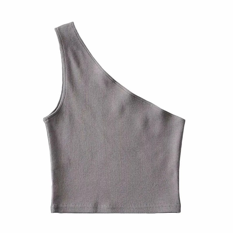 Women’s one-shoulder crop top by Athletic Sanctuary, slim fit sleeveless summer tank with stylish design and vibrant color.