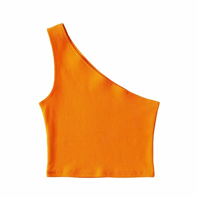 Women's one-shoulder crop top by Athletic Sanctuary, slim fit sleeveless summer tank, shown in a stylish, casual design.