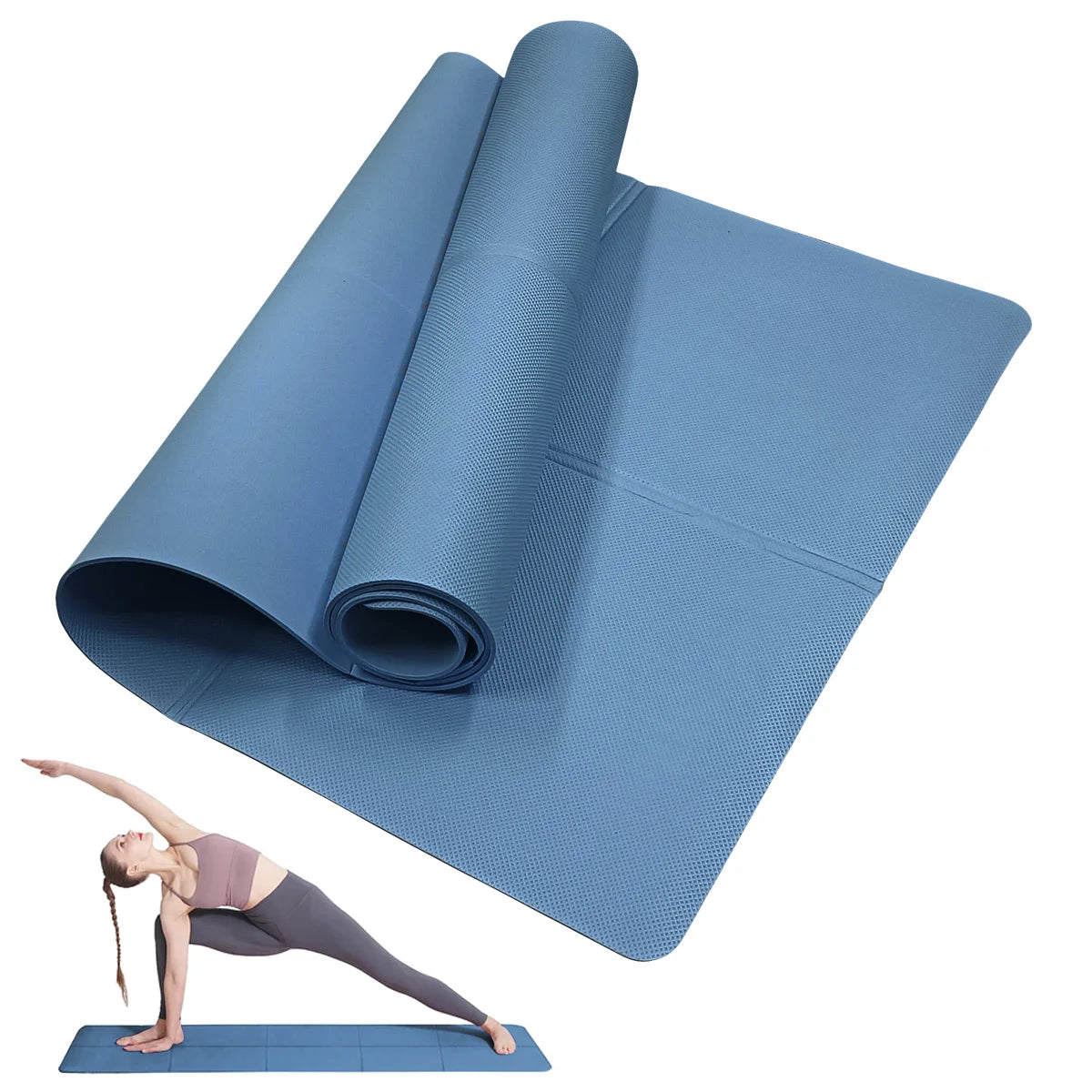 Athletic Sanctuary 4mm EVA yoga mat with anti-slip surface for exercise and Pilates workouts, shown rolled out on a wooden floor.