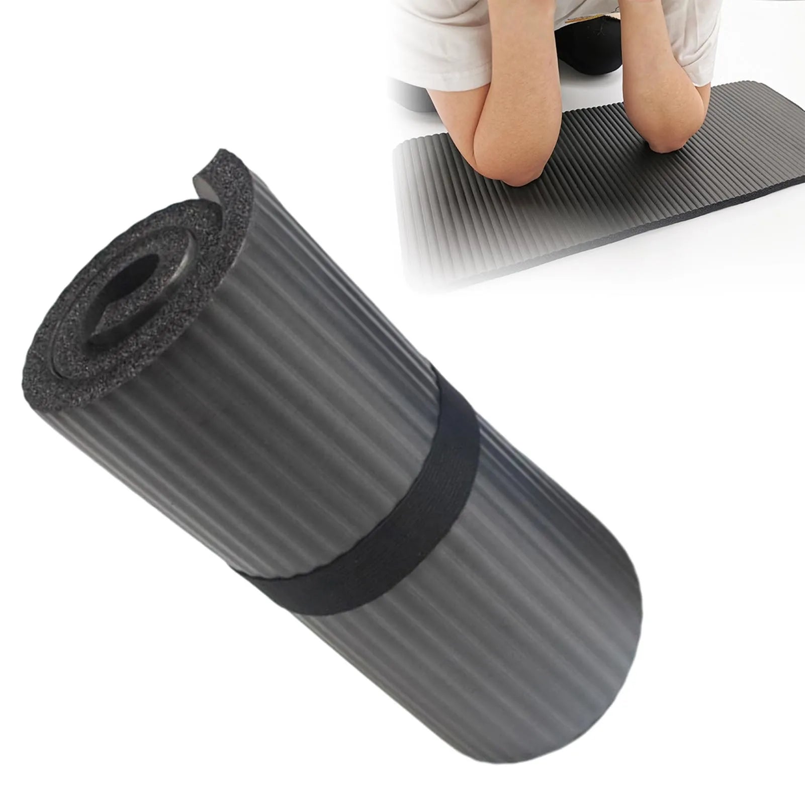 Gray Athletic Sanctuary mini premium yoga mat with black strap, soft Pilates and stretching exercise mat on a white background.