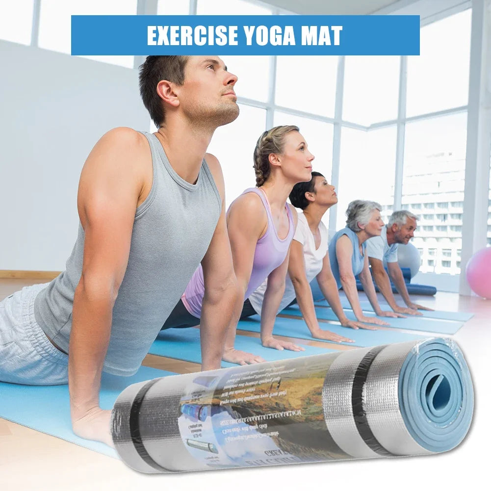 Athletic Sanctuary EVA exercise mat, 1800x500x6mm, moisture-proof yoga and camping mat laid out on a wooden floor.
