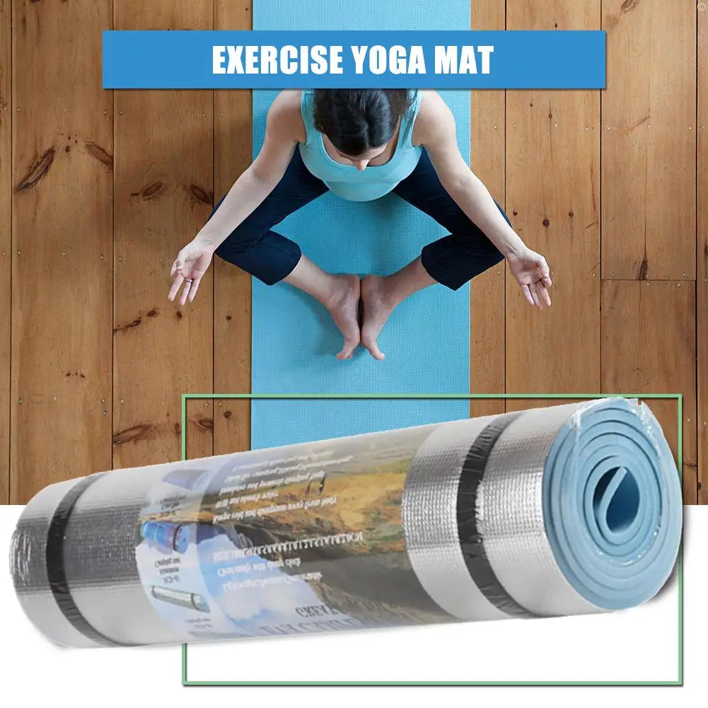 Athletic Sanctuary EVA exercise mat 1800x500x6mm, moisture-proof yoga and camping mat rolled out on a wooden floor.