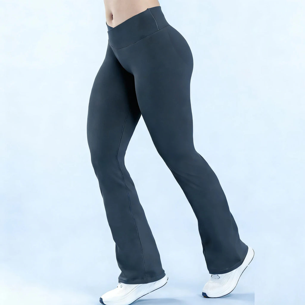 Athletic Sanctuary flared yoga leggings with high-waist design, sculpting fit, and comfortable stretch for movement.