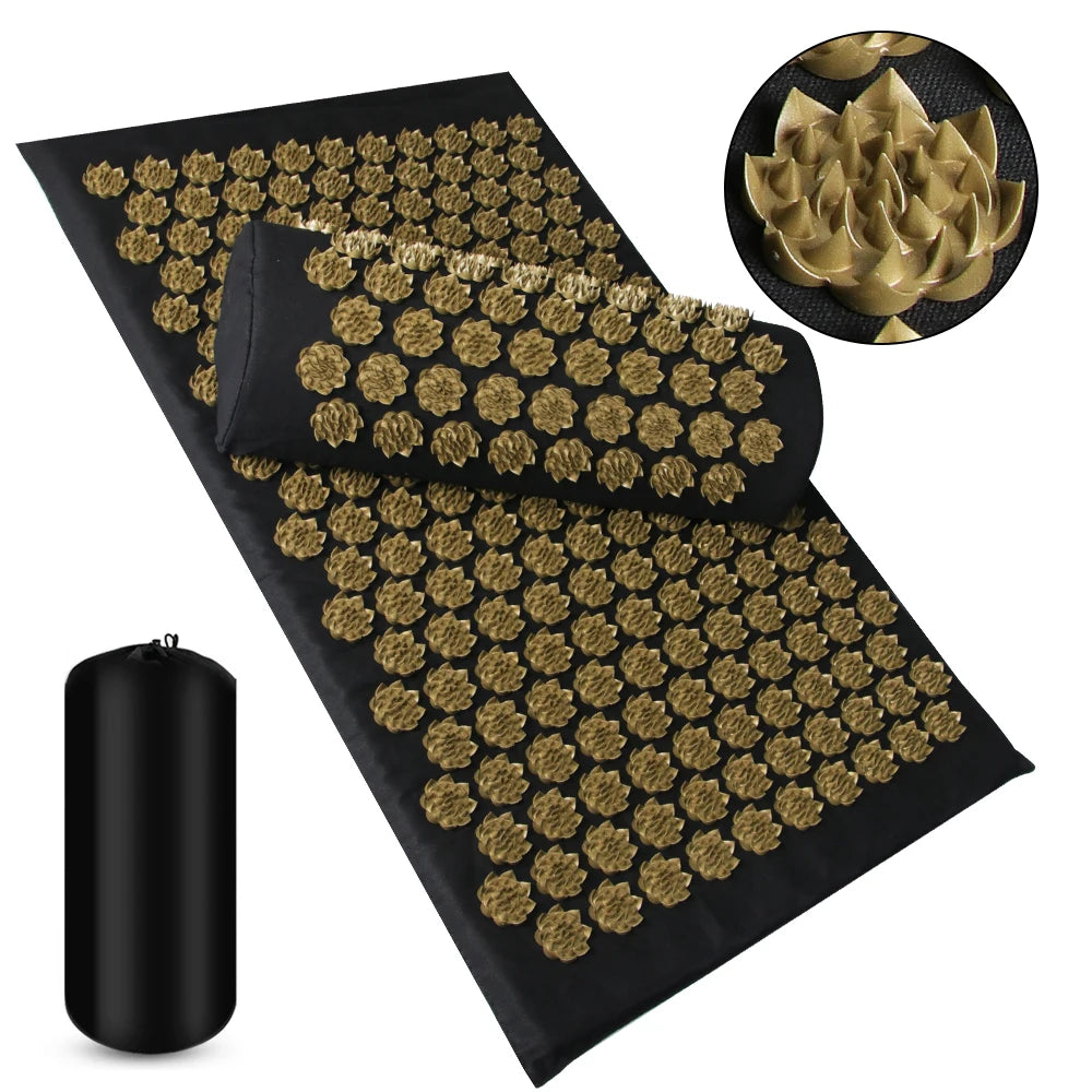 Athletic Sanctuary acupressure massage mat and cushion set for back pain relief and stress reduction, with textured surface for pressure points.