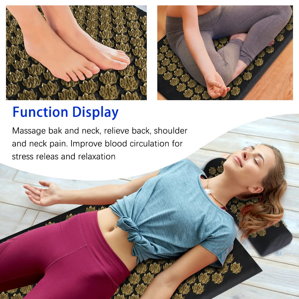 Athletic Sanctuary acupressure massage mat and cushion set with textured surface for stress relief and back pain relief.