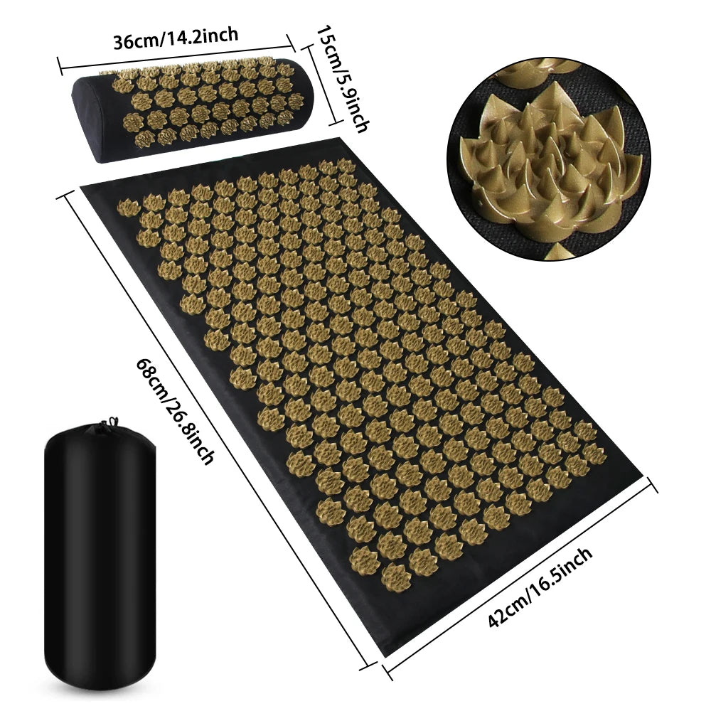 Athletic Sanctuary acupressure massage mat and cushion set with textured surface for stress relief and back pain relief.