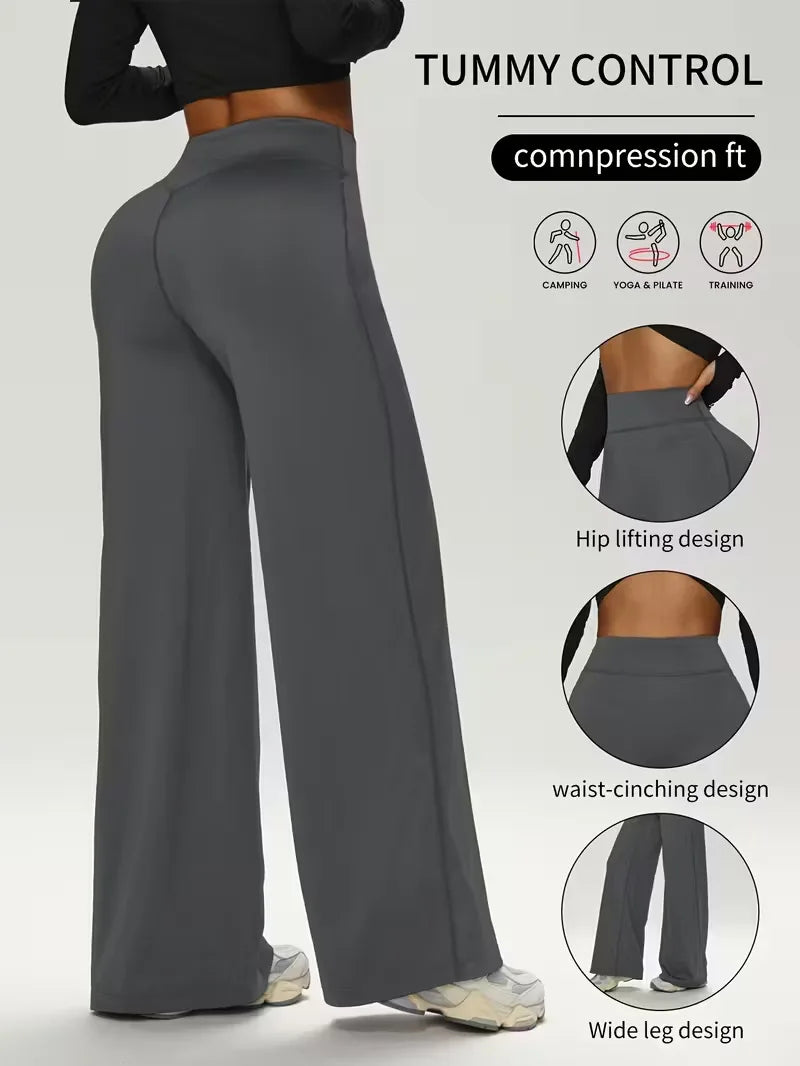 Women’s high waist wide leg yoga pants with tummy control from Athletic Sanctuary, featuring a comfortable stretch fit and relaxed leg design.