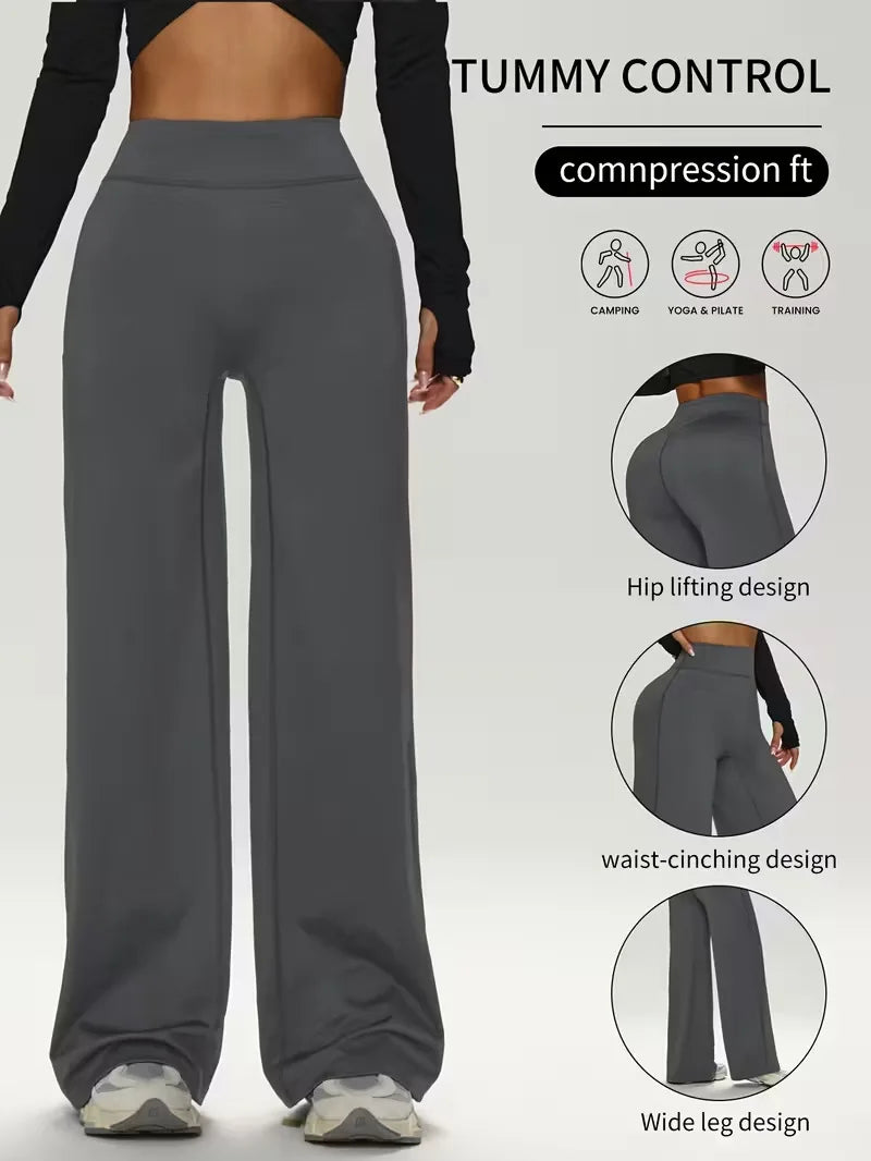 Women’s high waist wide leg yoga pants by Athletic Sanctuary with tummy control, comfortable stretchy leggings for active wear.