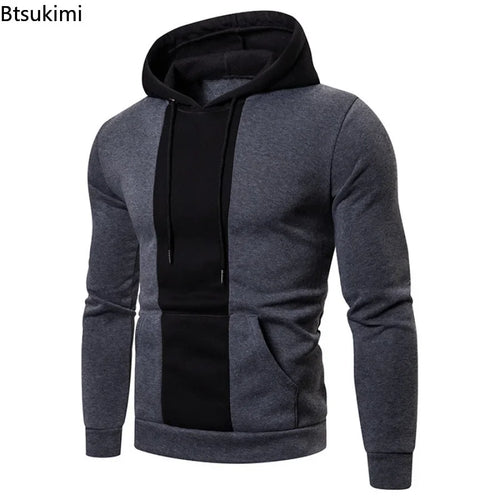 Men's fleece hoodie by Athletic Sanctuary with patchwork design, large front pocket, color block style, casual hooded sweatshirt.