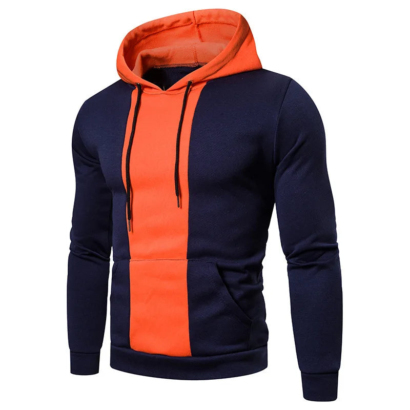 Men's fleece hoodie by Athletic Sanctuary featuring patchwork design, large front pocket, color block pattern, casual hip hop style