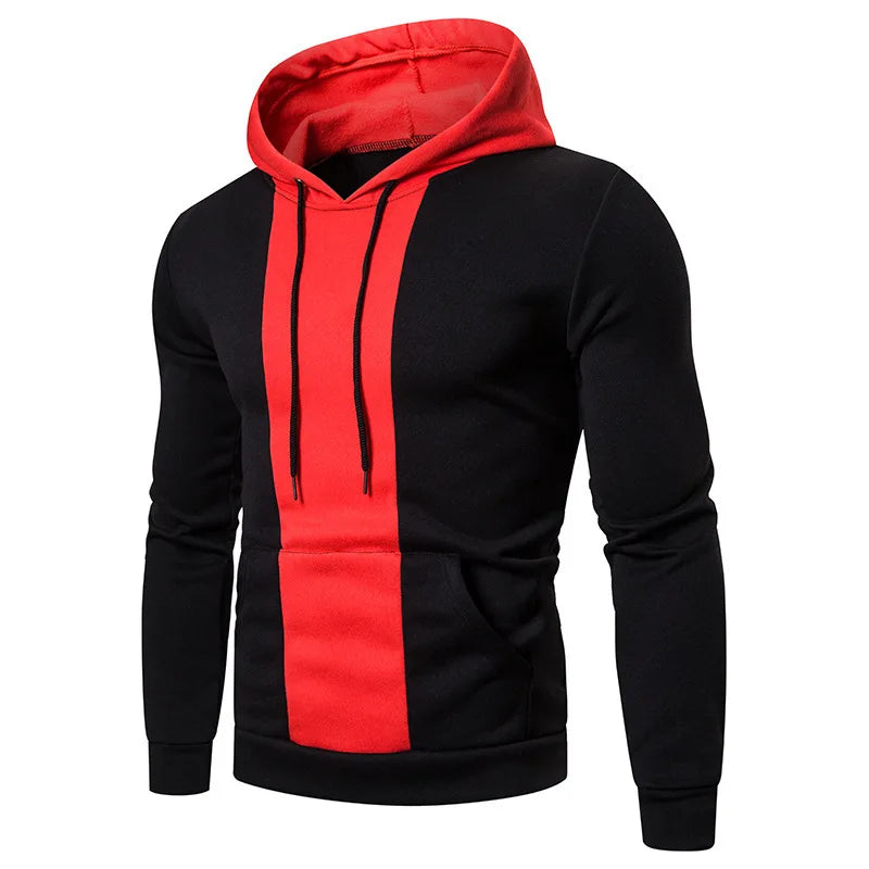 Athletic Sanctuary men's fleece hoodie with patchwork design, large pocket, casual style, color block pattern, and hooded sweatshirt.