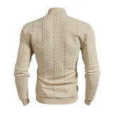 Close-up of twisted knit texture on men's vintage slim fit high collar knit sweater by Athletic Sanctuary, perfect for winter layering.