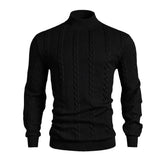 Black men's high collar knit sweater by Athletic Sanctuary featuring cable knit design, slim fit winter pullover.