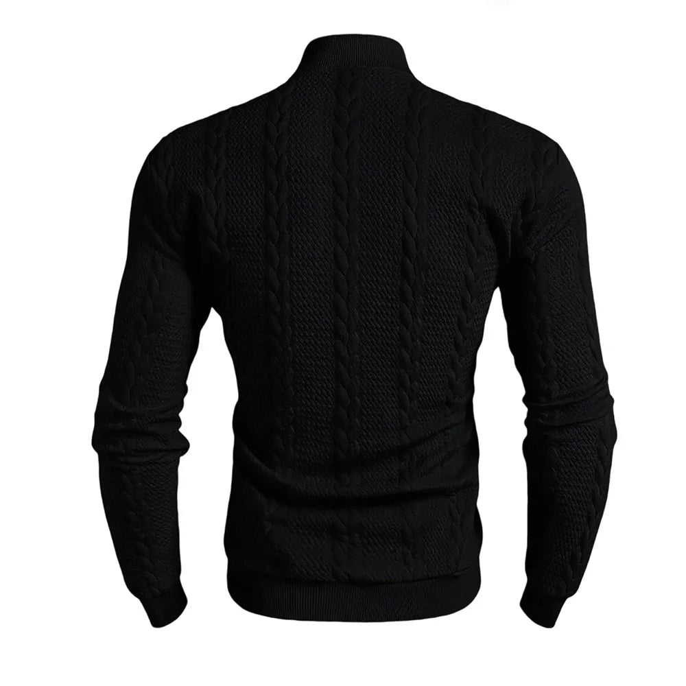 Black men's high collar knit sweater by Athletic Sanctuary, vintage slim fit winter pullover with cozy, textured fabric.