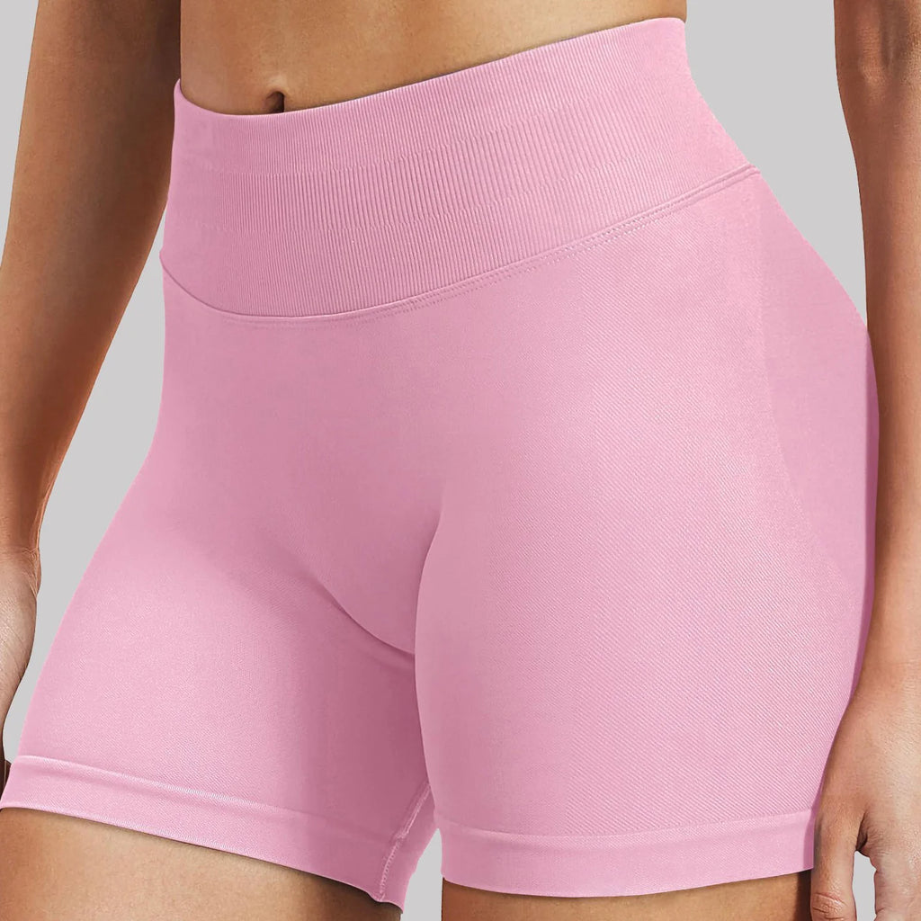 Women’s seamless high-stretch summer shorts from Athletic Sanctuary, designed for gym and yoga, shown in a lightweight, flexible fabric.