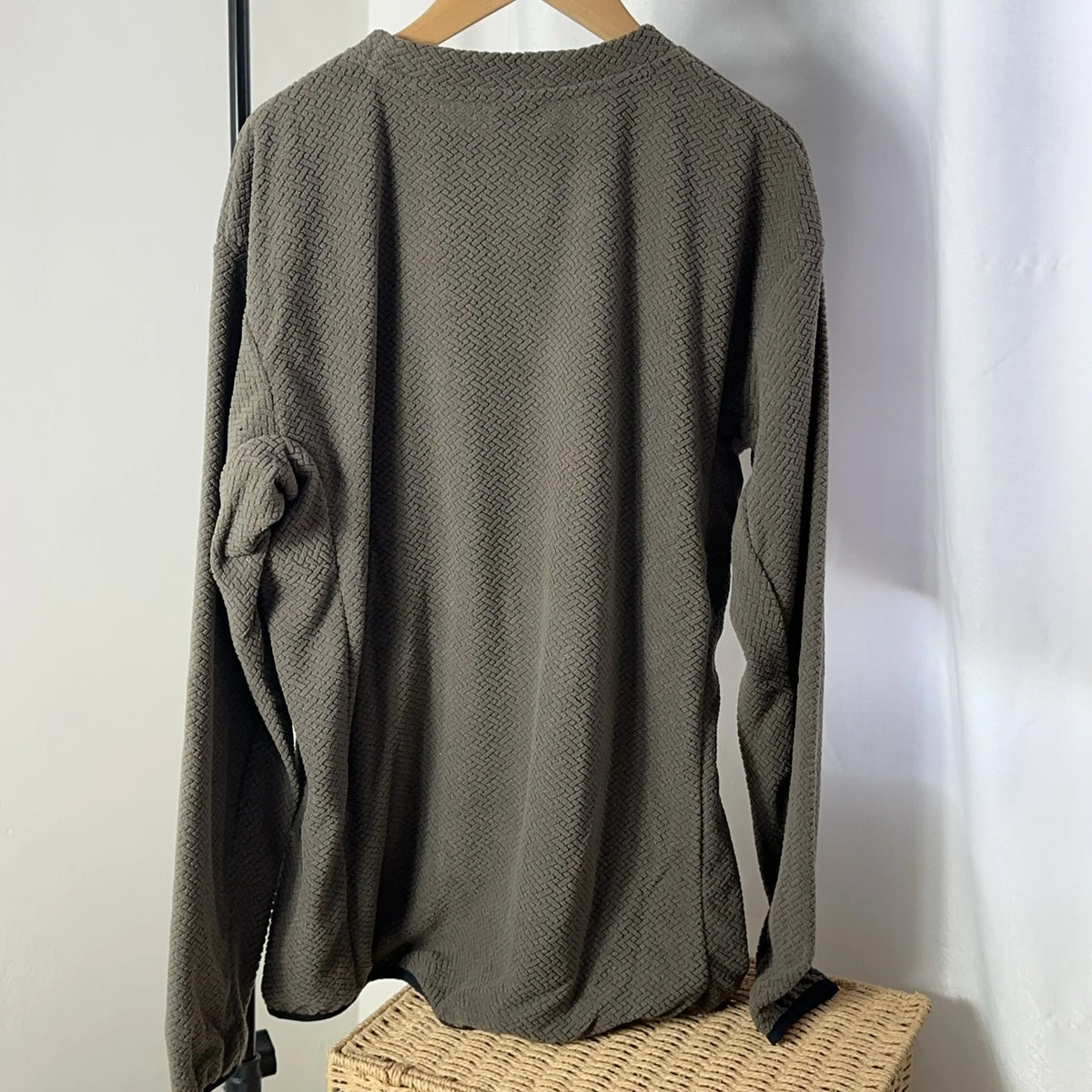 Brown textured unisex casual sweatshirt with warm crewneck pullover design from Athletic Sanctuary.