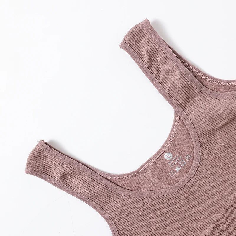 Women's seamless ribbed wireless sports bra crop top by Athletic Sanctuary, showing the comfortable ribbed fabric and fitted design.