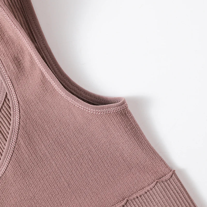 Women’s seamless ribbed wireless sports bra crop top by Athletic Sanctuary, showcasing a fitted, comfortable ribbed design.