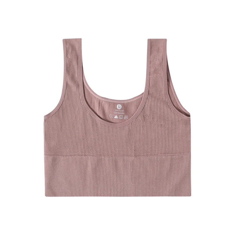 Women's seamless ribbed wireless sports bra crop top by Athletic Sanctuary, shown in a close-up view of the ribbed fabric and fit.