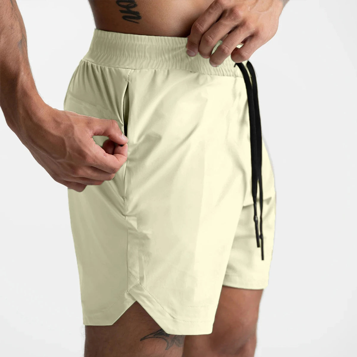 Men’s quick-dry performance shorts by Athletic Sanctuary, designed for training and everyday wear, shown in a sleek black color.