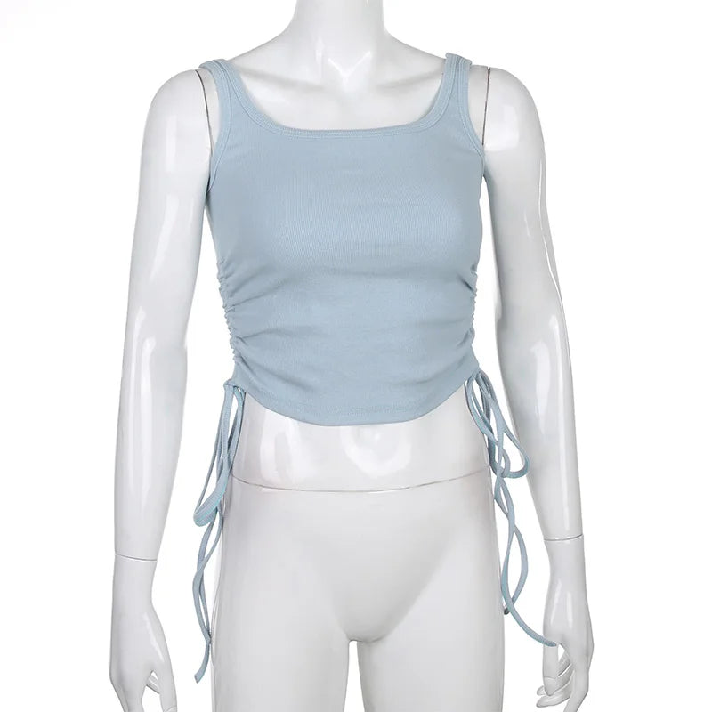 Athletic Sanctuary women's ruched sleeveless tank top in solid color, casual high street crop top for summer fitness and style.