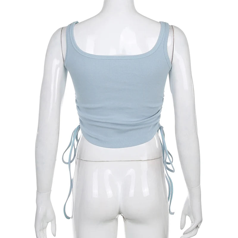 Athletic Sanctuary women's sleeveless ruched tank top in solid color, casual high street crop top for summer fitness and fashion.