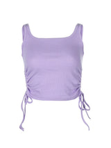 Athletic Sanctuary women's sleeveless ruched tank top, casual high street crop top with tie-up front, perfect for summer fitness and fashion.