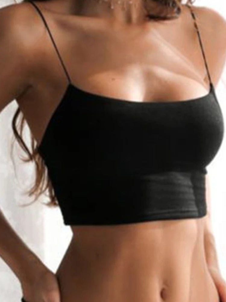 Women's black halter backless crop top by Athletic Sanctuary, sleeveless summer tank, shown on a model.