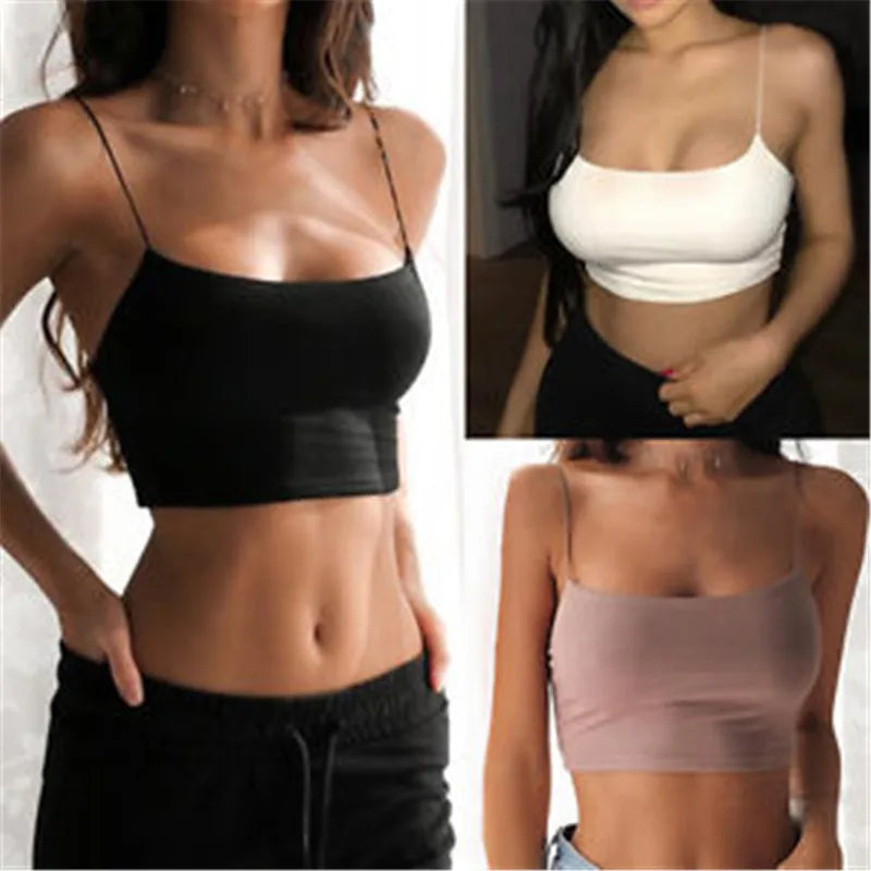 Women’s black halter crop top by Athletic Sanctuary, backless sleeveless summer tank, shown on a model.