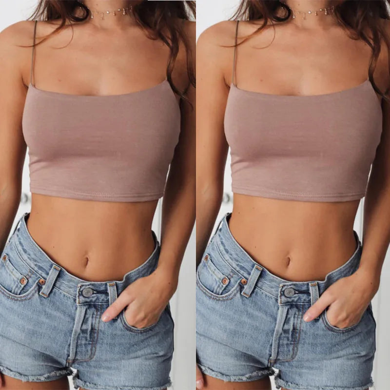 Black women's halter crop top from Athletic Sanctuary, backless sleeveless summer tank with a fitted, stylish design.