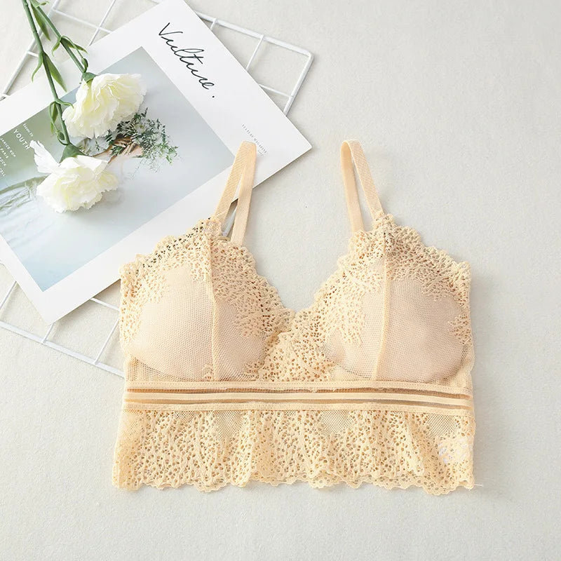 Women's lace tube top bralette from Athletic Sanctuary featuring seamless V-neck design and crop style.