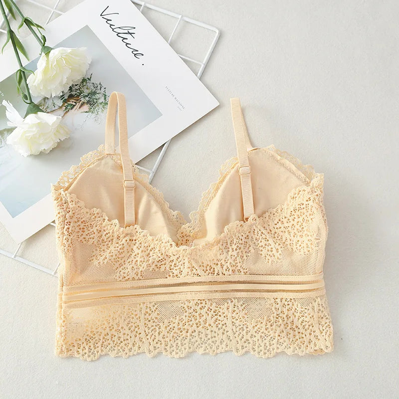 Seamless women's lace tube top bralette with V-neck crop design from Athletic Sanctuary, soft and stretchy for comfortable wear.