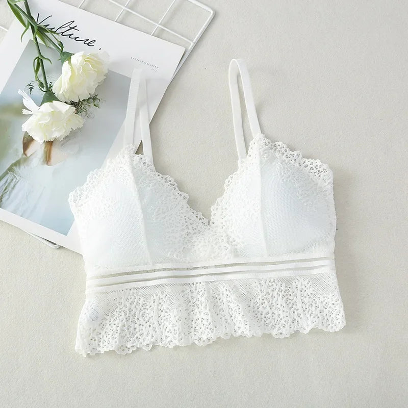 Seamless women's lace tube top bralette with V-neck design, crop style, by Athletic Sanctuary, soft and comfortable for everyday wear.